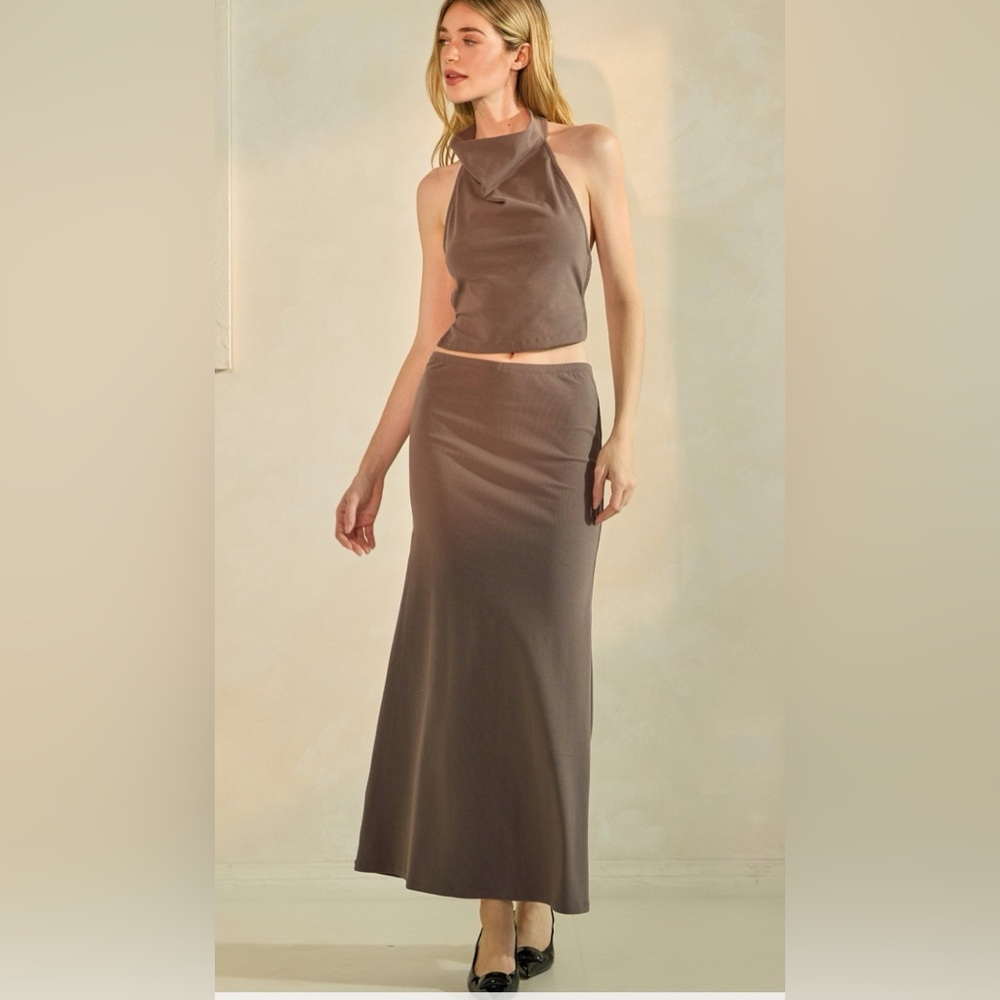 Honey mango Elegant Brown Maxi Skirt set